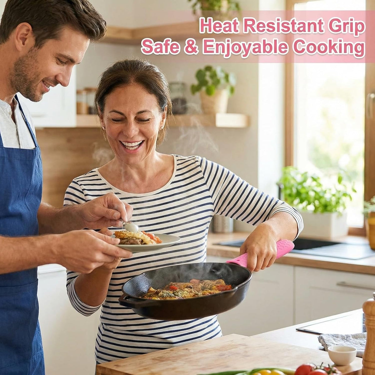 2-Pack Heat-Resistant Pot Handle Covers, Cast Iron Skillet Handle Sleeve for Kitchen Cooking, Durable Pot Handle Cover for Cast Iron Accessories & Home Use (Pink)