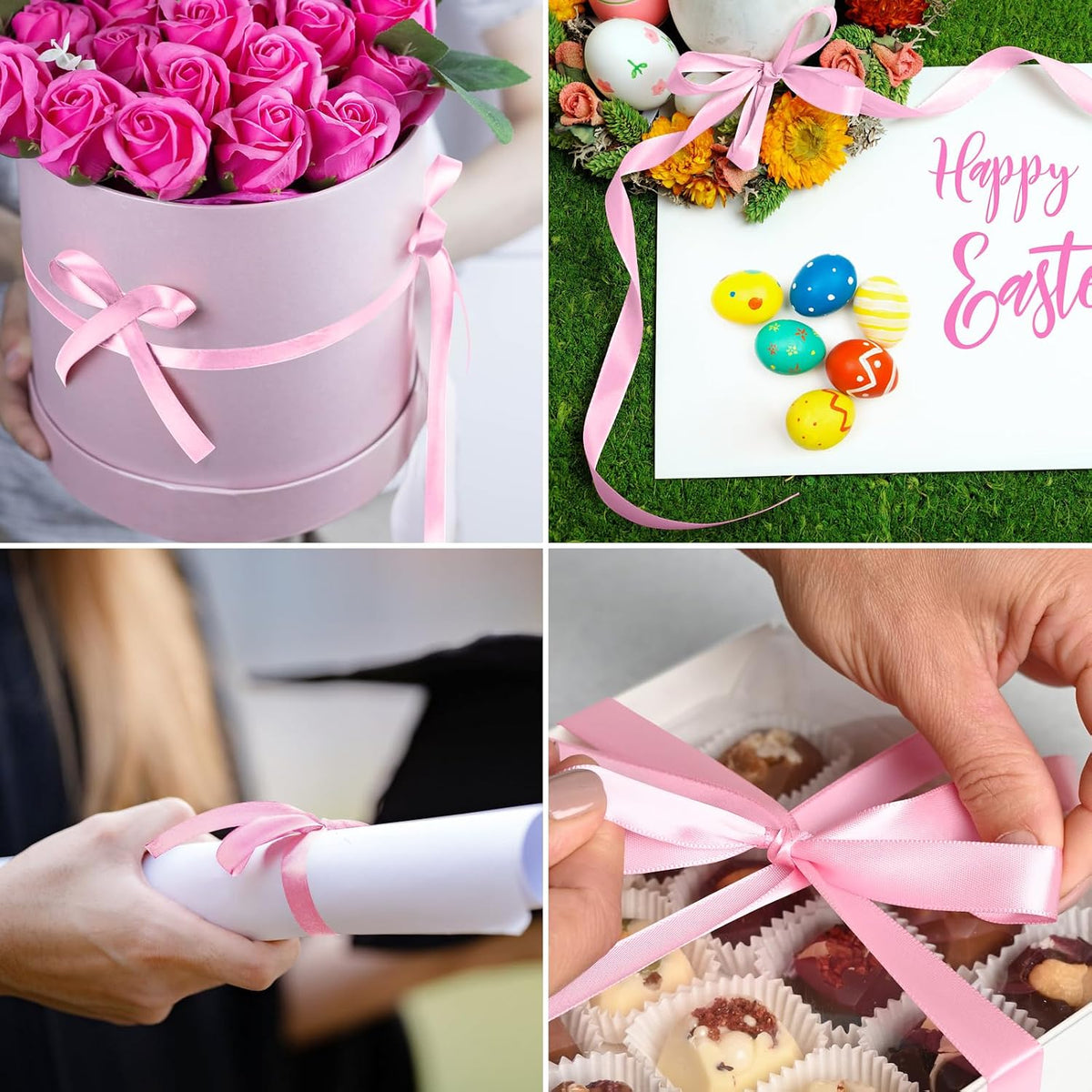Pink Ribbon 3/8", Ribbon for Gift Wrapping Flower Bouquet Crafts Bow Leis Hair, Satin Fabric Ribbons for Bridal Wedding Party Decoration Every Holiday 50 Yards