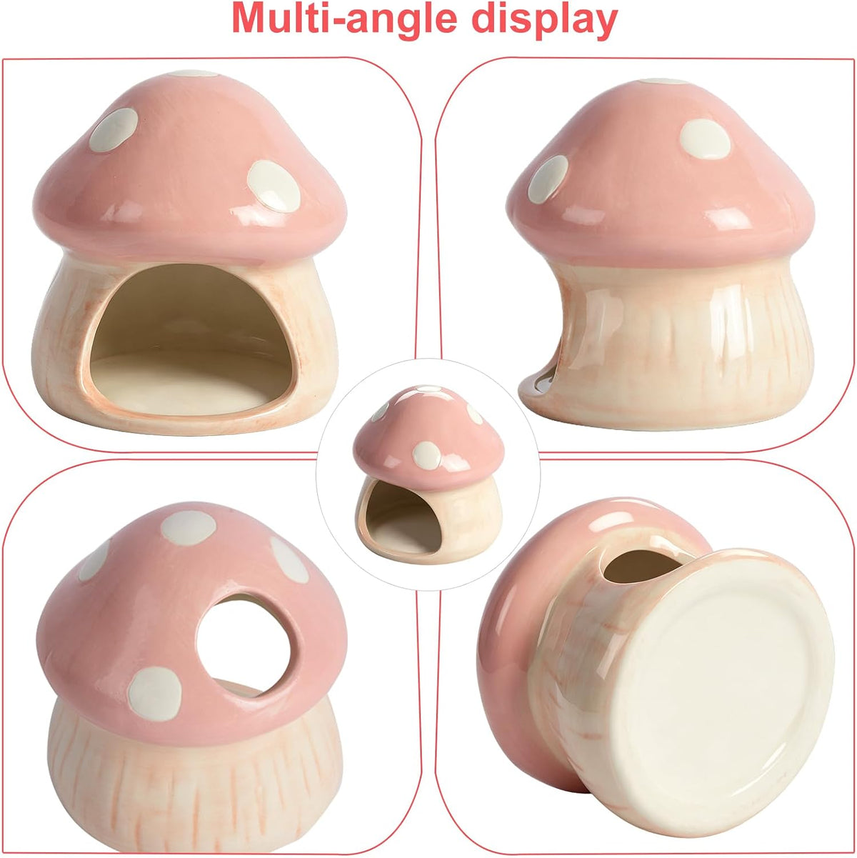 Betta Fish Tank Accessories Decor Cute Ceramic Mushroom House, Pink