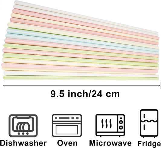 Ceramic Chopsticks, 5 Pairs - 9.5 Inch Reusable Chopsticks, Dishwasher Safe, High-grade Bone China Porcelain with Case (5, Pink)