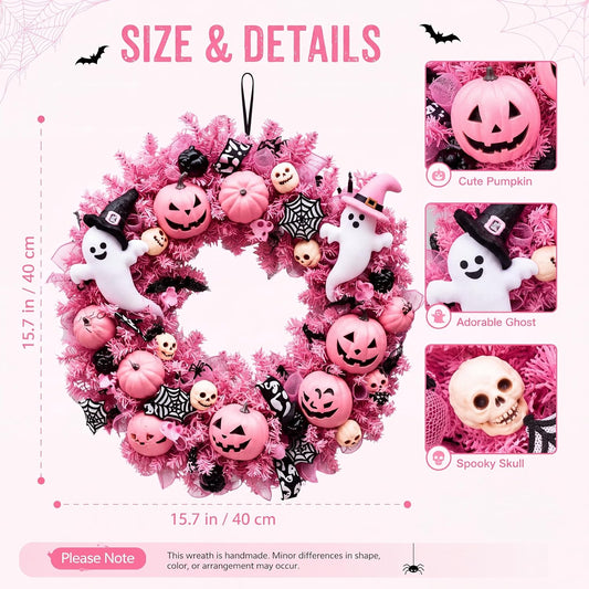16 Inch Pink Halloween Decorations Pink Ghost Wreaths for Front Door