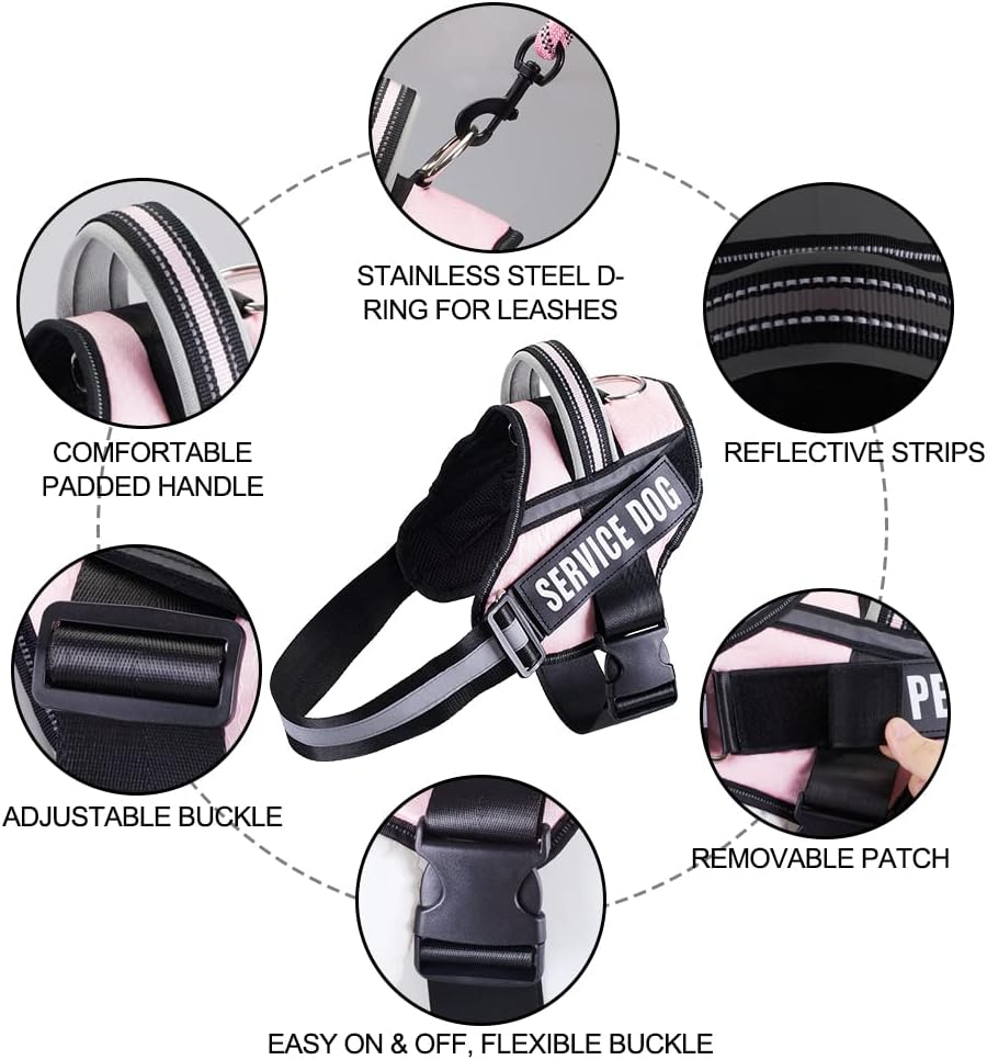 Dog Vest Harness and Patches Set, in Training Service Dog Harness with 10 Dog Patches, Reflective Dog Vest with Handle for Small, Medium, Large, and Extra-Large Dogs