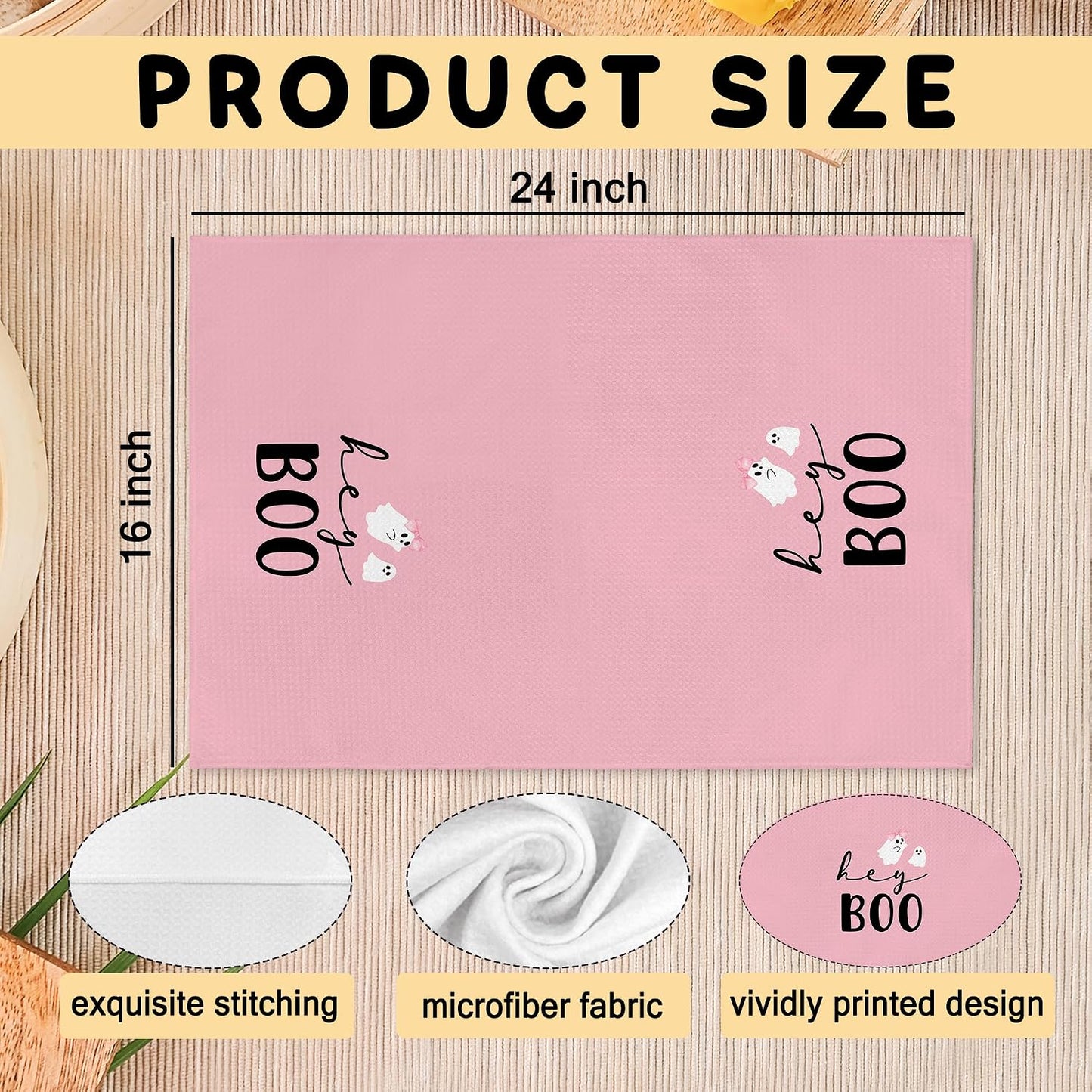 Pink Black Halloween Fall Hand Towels for Bathroom, Coquette Pink Ghost Pumpkin Kitchen Towels, Cute Ghost Boo Dish Tea Towel for Kitchen, Girly Halloween Decor, 16x24 Inch