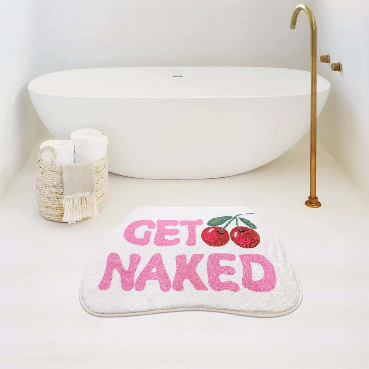 SHIYUE Get Naked Bath Mat Pink Cute Funny Bathroom Rug, Soft Absorbent Water Non Slip, Superior Washable Microfiber Cool Shower Preppy Decor Rug (Cherry 18"x26")