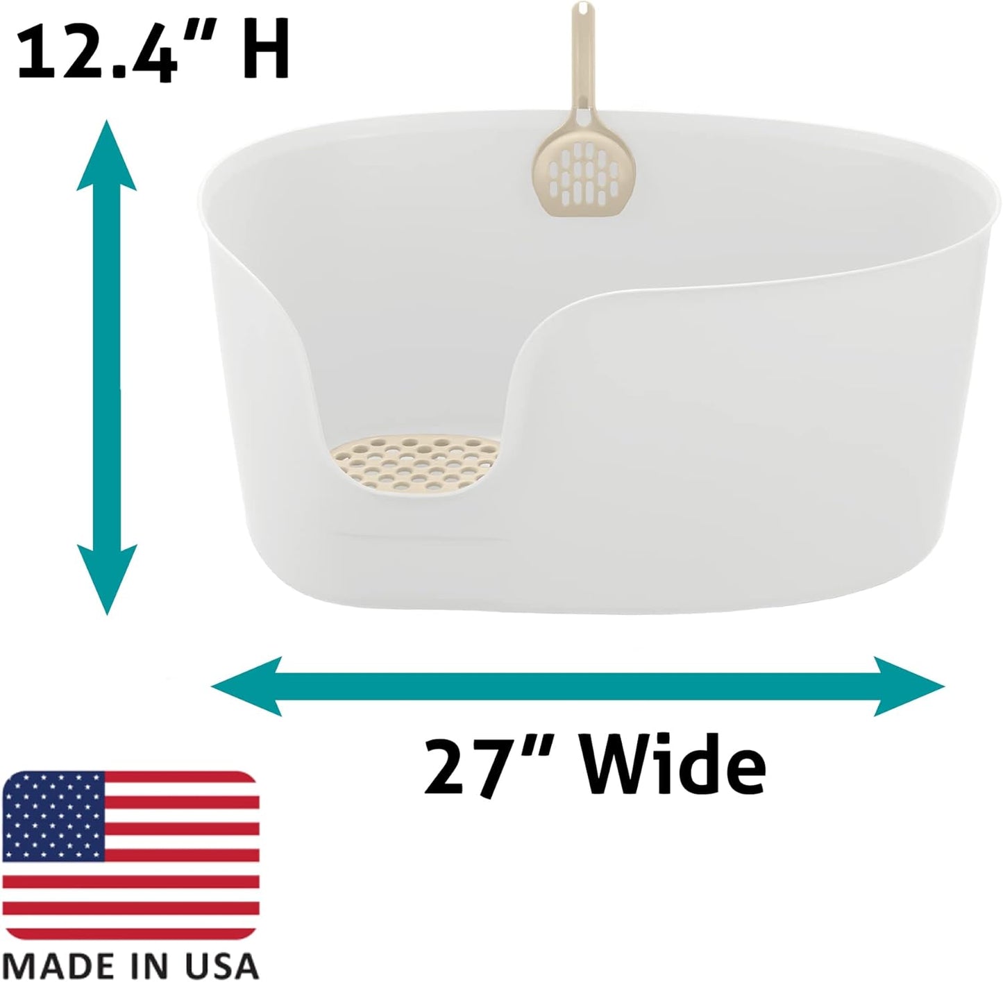 Richell PAW TRAX High Wall Cat Litter Box XL, Large High Sides Cat Litter Pan in White