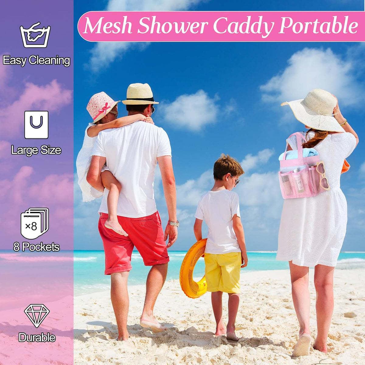 4 Pcs Portable Mesh Shower Caddy, Pink