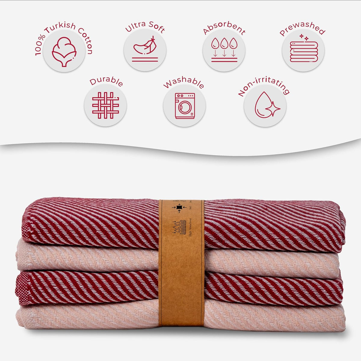 Ossano Cute Kitchen Towels - 4 Pack, (20" x 30") - Elegant & Pretty - Versatile as, Cute Hand Towels, Decorative Kitchen Towel, Dishcloths, Pretty Dish Towel, Burgundy and Powder Pink