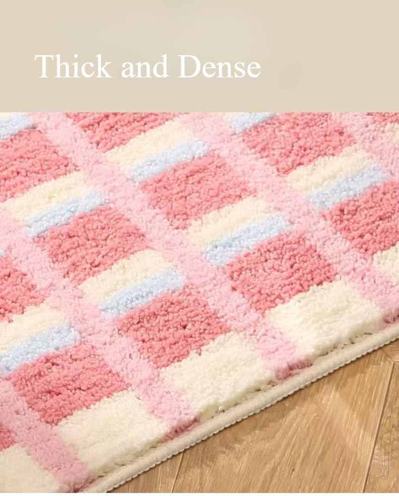 Geometry Bath Mat Stripe Home Bath Rug Water Absorption Non Slip Mat Rug for Bedroom Bathroom Toilet Floors (Pink, 24x16)