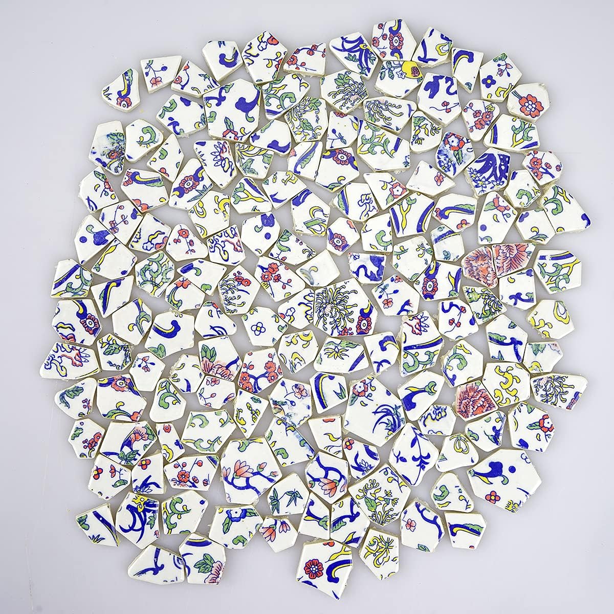 Lanyani Broken Ceramic Tile for Mosaic Crafts Floral Blue and White Porcelain China Tiles,11x11 inch, Pink