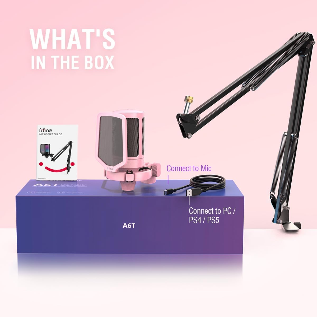A6T Pink Gaming USB Condenser Microphone Kit for Podcast Streaming