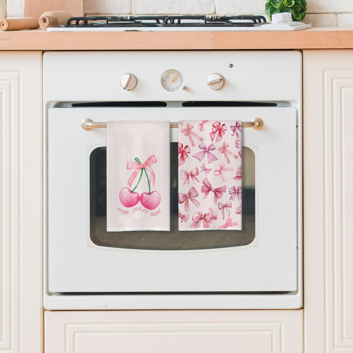 Coquette Trendy Rose Kitchen Towels - Chic Party Accents Hand Towels - Blush Tea Towels for Bathroom Culinary Design - Girls Room Styling Adorable Dish Towels Set of 2 18x26 Inch