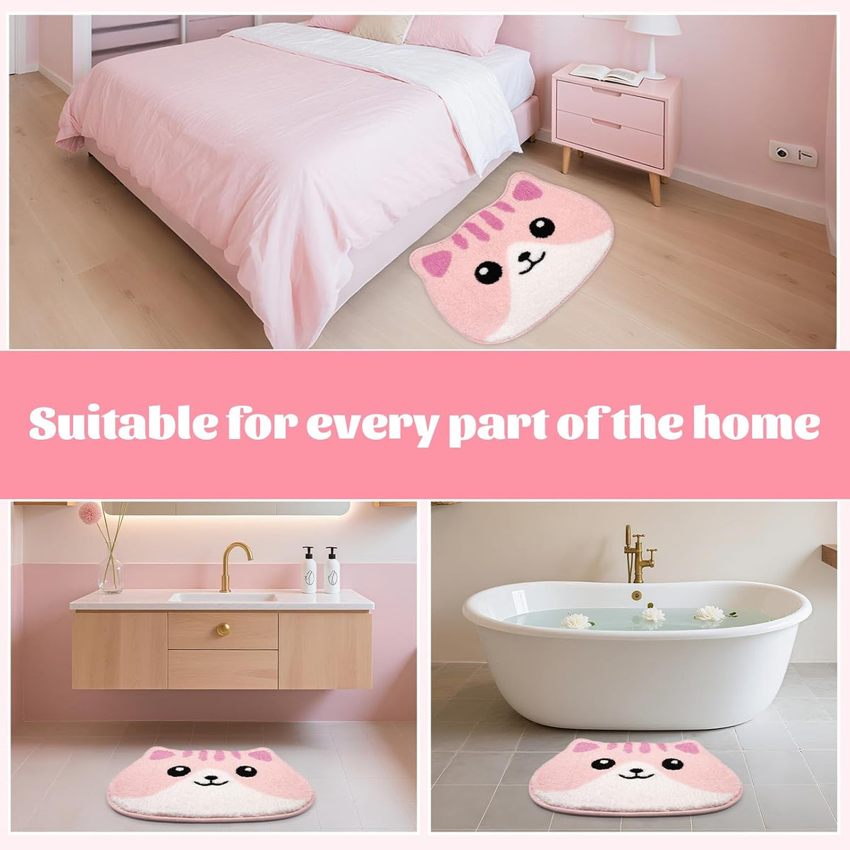 Bathroom Rugs - Cute Pink Cat Bath Mat
