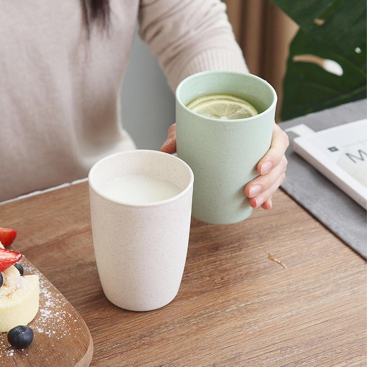 4Pcs Wheat Straw Cups, Unbreakable Drinking Cup, Reusable Cups
