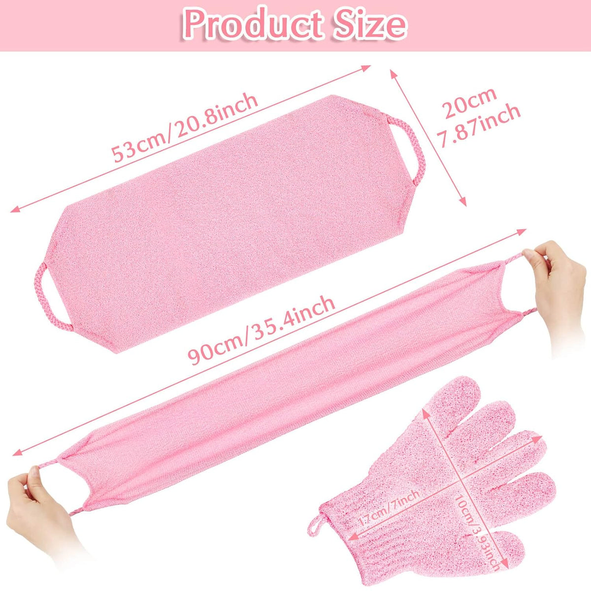 Exfoliating Shower Bath Gloves Back Scrubber Set for Body, Face, Shower, Bath, Scrub and Exfoliator (Pink)