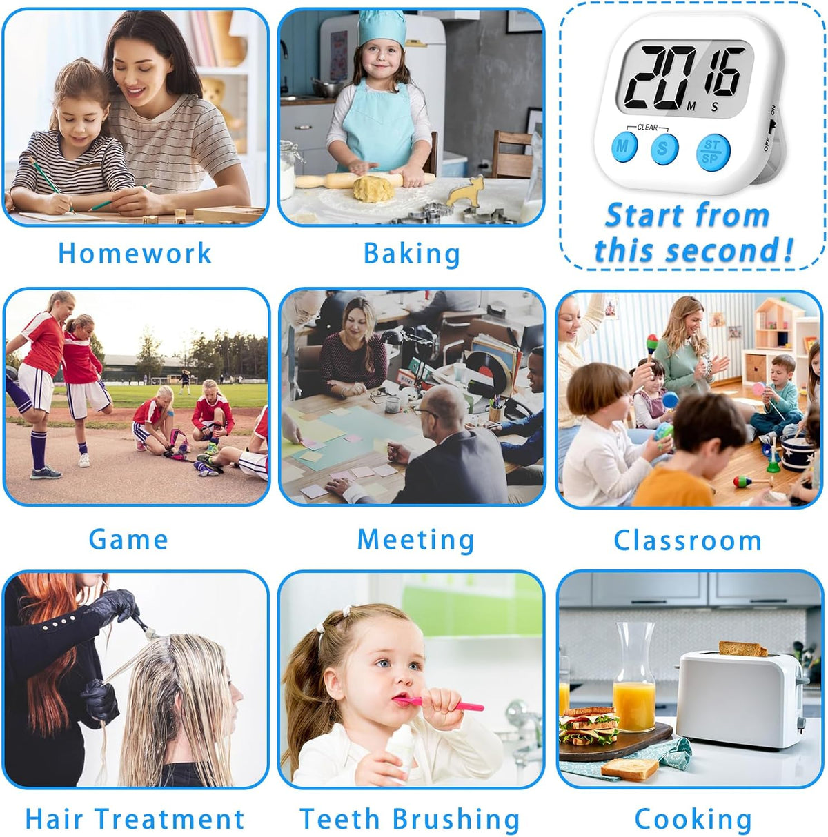 Digital Kitchen Timers, Classroom Timers for Kids Teachers, 6 Color