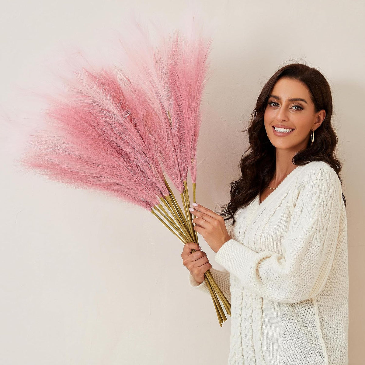 Pink Pampas Grass Decor, 9 PCS 37''/3.1FT Tall Fluffy Faux Pompas Floral, Large Artificial Pompous Grass Branches for Floor Vase Fillers, Boho Farmhouse Room Wedding Décor(Pink)