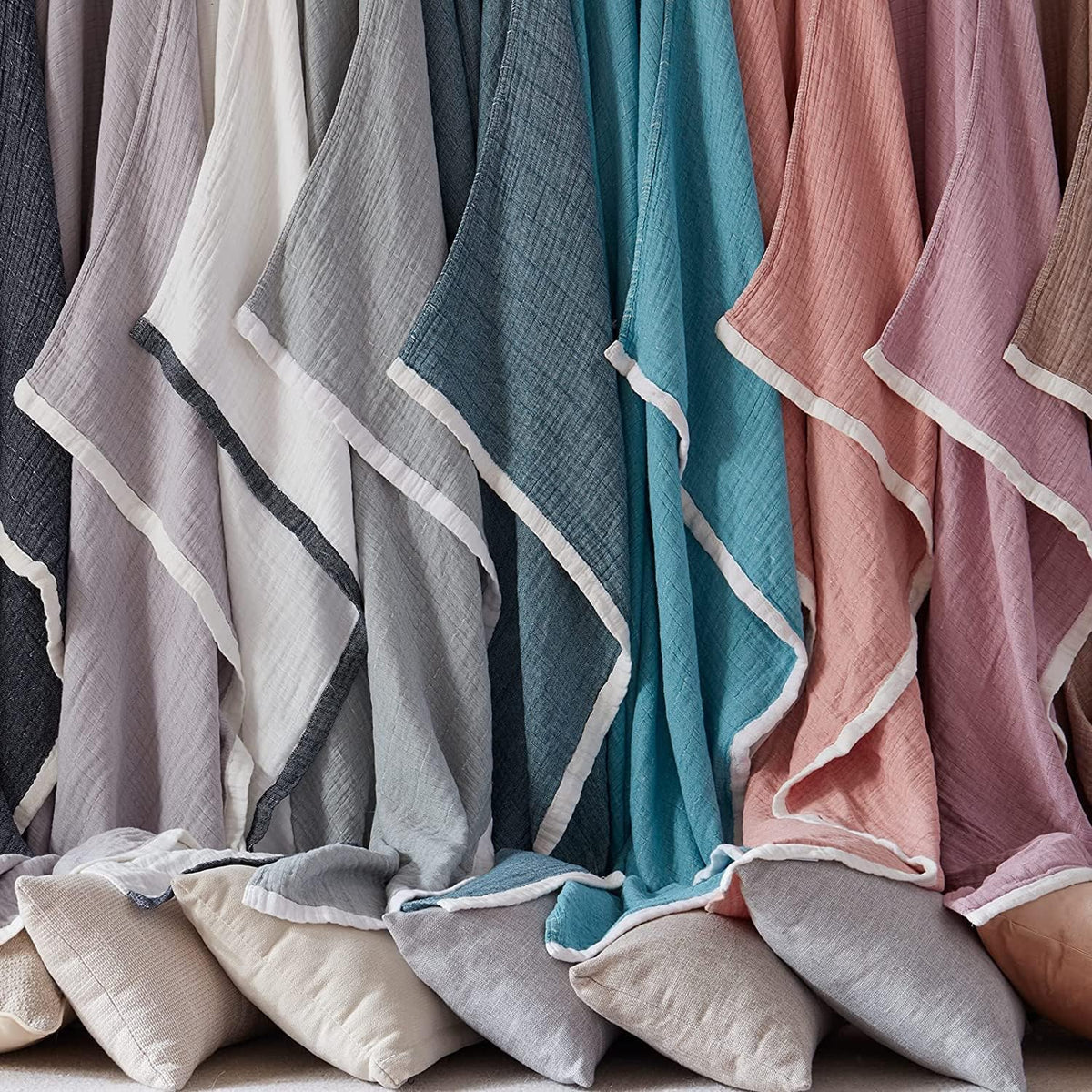 SE SOFTEXLY Muslin Throw Blanket, 4-Layer Dyed Yarn, 50”x60”, Coral Pink