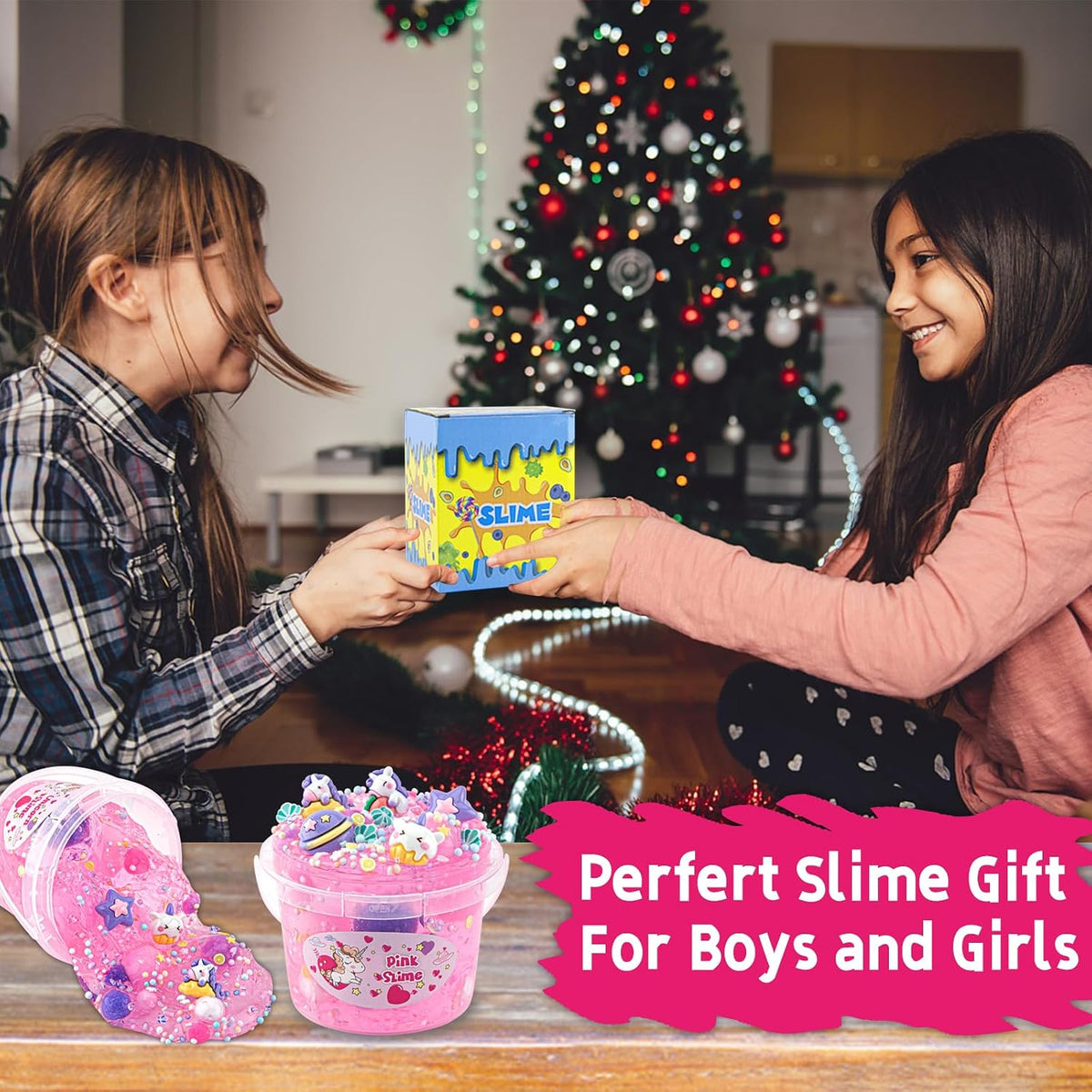 10 FL OZ Unicorn Slime Kit, Pink Clear Slime Bucket, Slimes Party Favors for Kids, Glimmer Crunchy Slimes Includes 9 Packs of Add-ins, Sensory Experience DIY Toys for Girls and Boys Ages 8-12