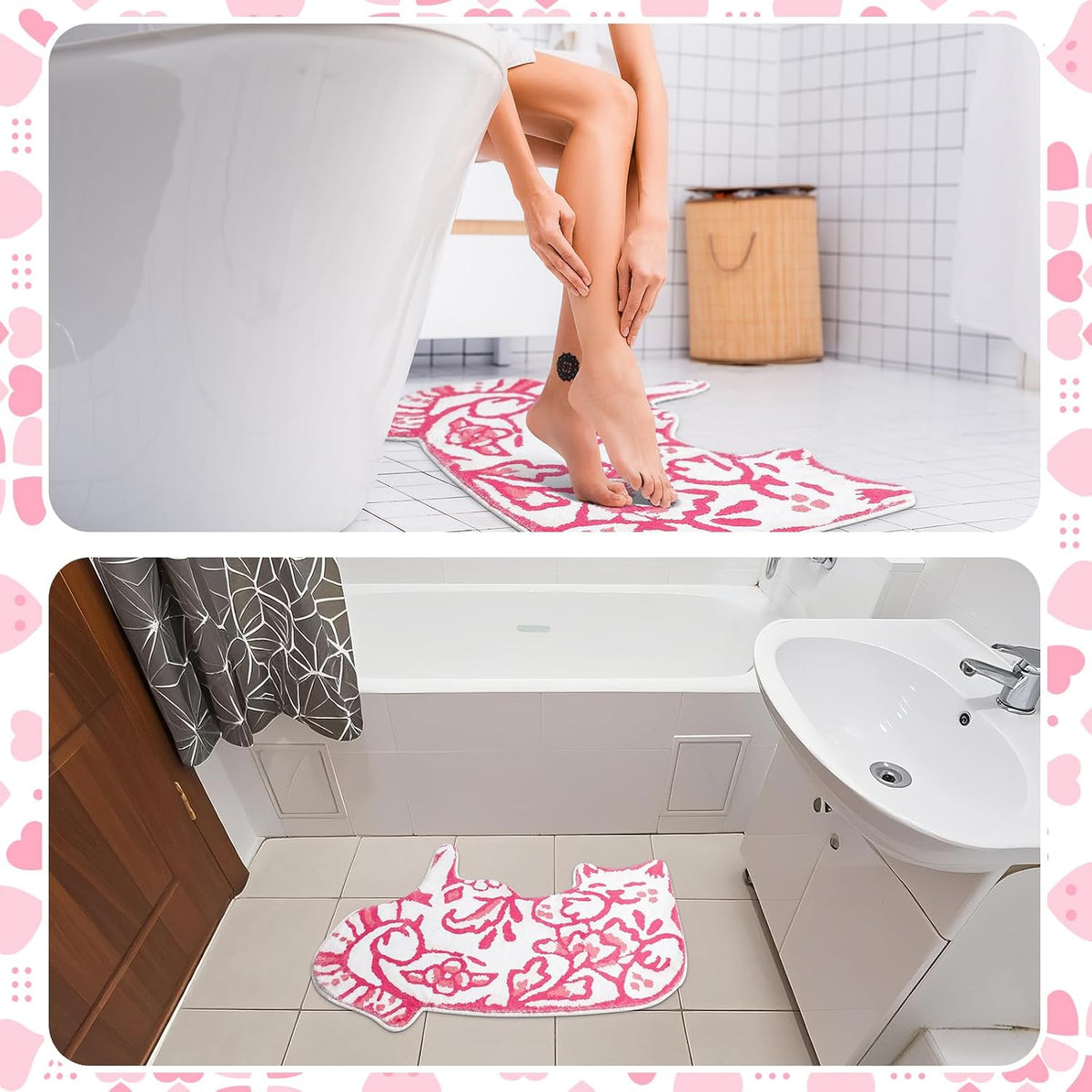 Delft Cat Shape Bath Rug Cat Shaped Bathroom Mat 23" x 32", Pink