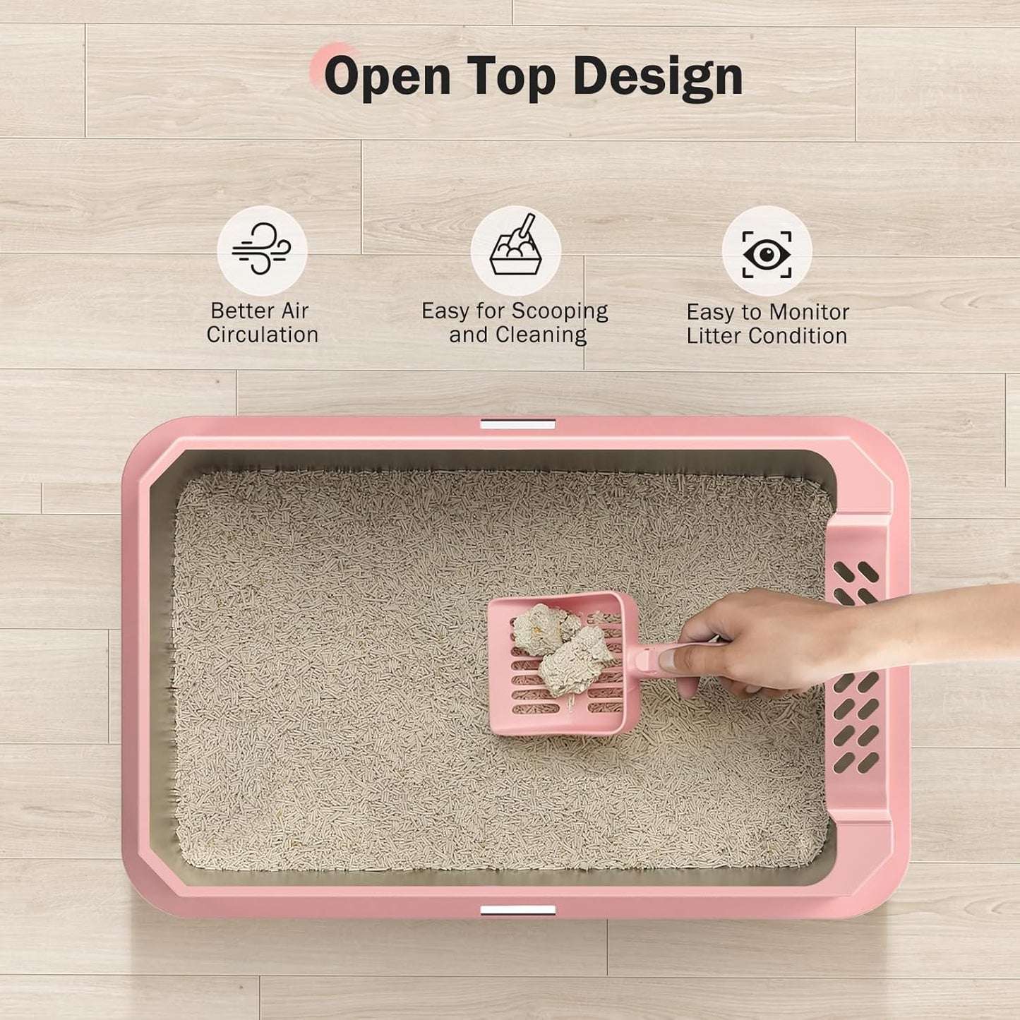 Stainless Steel Litter Box, Extra Large Litter Boxes for Big Cats, XLarge Metal Cat Litter Box with Lid, Anti-Urine Leakage XL Box with High Sides, Easy Clean, Non-Sticky, Scoop Included (Pink, XL)