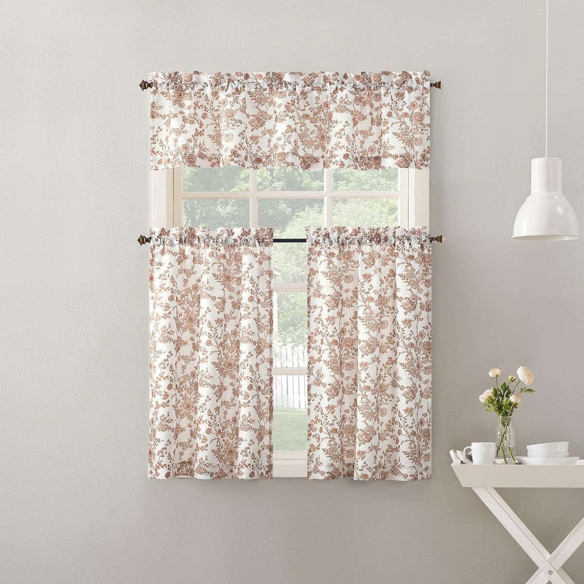 Eloise Tonal Botanical Semi-Sheer Rod Pocket Kitchen Curtain Valance, Blush Pink, 54" W x 14" L