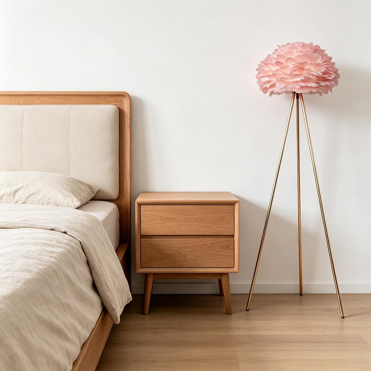 Meefad Feather Floor Lamp Tall Standing Lamp for Bedroom Pink Feather