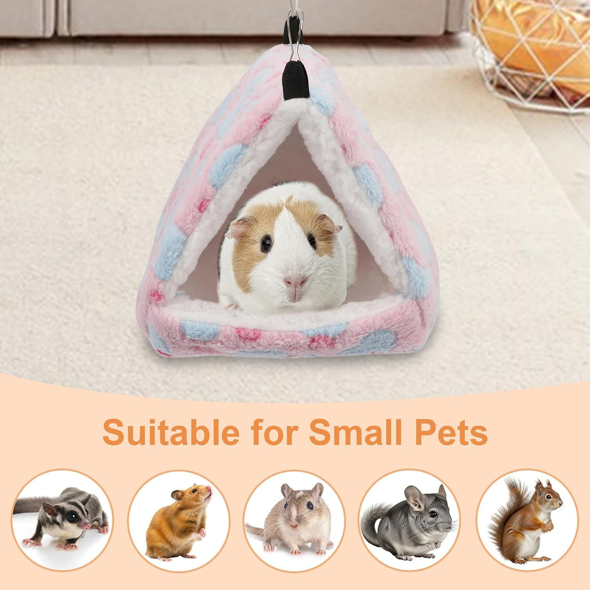 Sugar Glider Bed Cozy Small Animal Hammock Hanging House Washable Warm Guinea Pig Hideout Hamster Cave Accessories for Rat Hamster Gerbil Sugar Glider Chinchilla Squirrel and Bird (Large Pink)