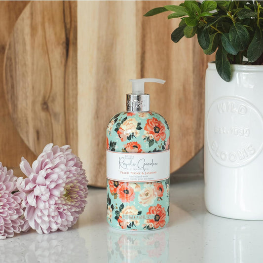 Liquid Hand Soap Wash with Dispenser, Royale Garden, Peach Peony & Jasmine, 16.9oz/500ml