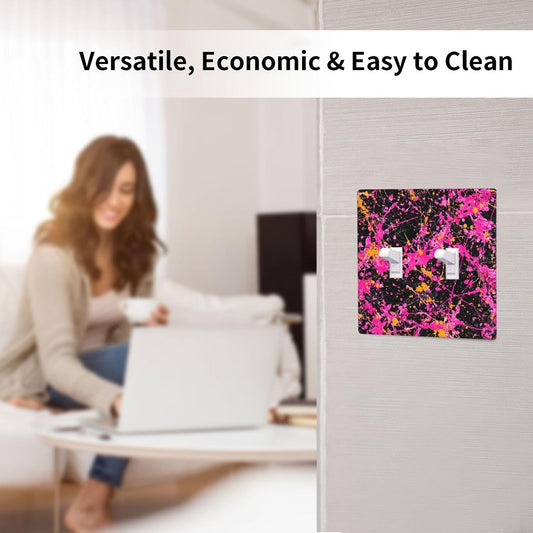 Neon Pink Abstract Paint Splatter Double Gang Toggle Light Cover Wall Plate Switch Decor Standard Size - 4.5" X 4.5"