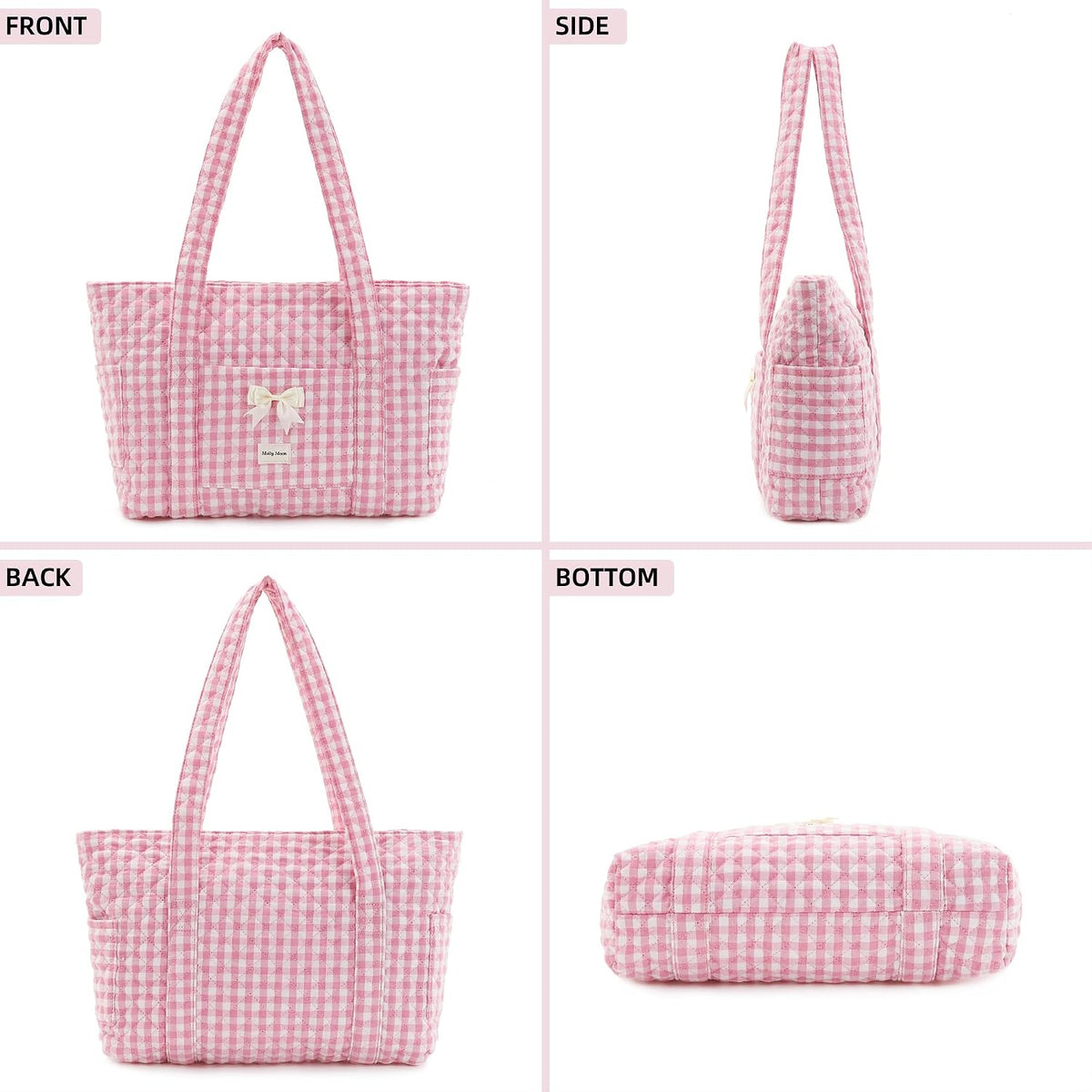 Quilted Tote Bag for Women, Quilted Floral Tote Bags with Zipper, Cute Bow Cotton Patchwork Shoulder bag for Daily