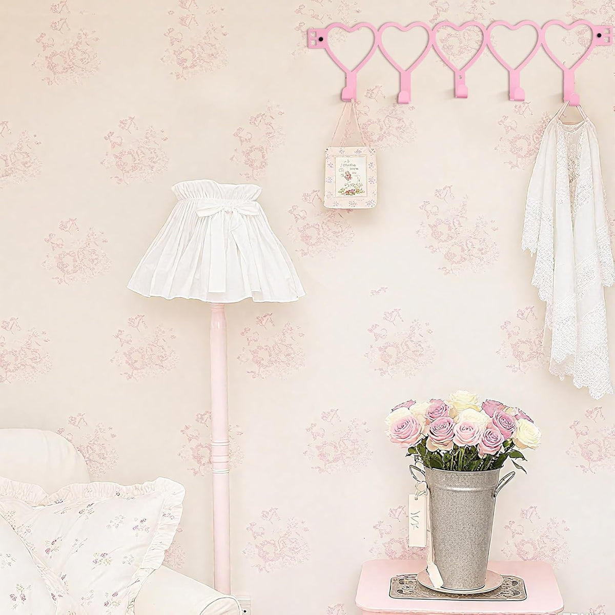 Pink Heart Over Door Towel Rack 5 Hooks Wall Mount Towel Hanger