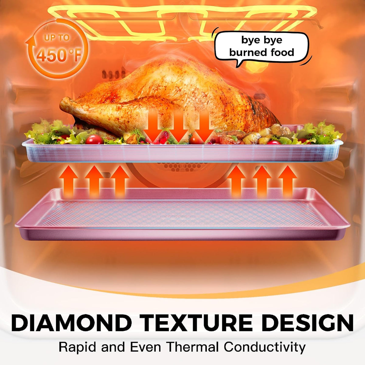 22-Piece Baking Pans Set Nonstick, Stackable Non Toxic Bakeware Sets with Diamond Texture, Oven Pan Set for Cooking, Includes Cookie Sheet with Rack, Cake Pan, Roasting Pan, Muffin Tin, Pink