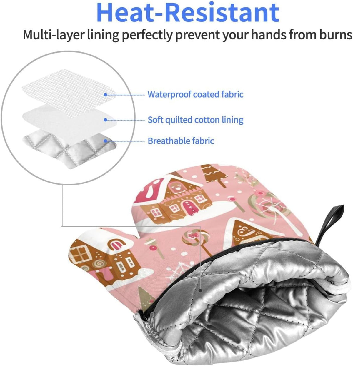 Cute Christmas Tree Gingerbread Pattern Pink Decor, Cute Christmas Tree Gingerbread Pattern Pink Oven Mitts Pot Holders, Cookie Bag Kitchen Cooking Baking BBQ Gloves 2pcs