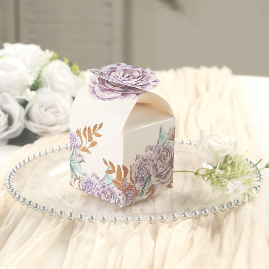 25 Lavender Peony Floral Top Party Favor Boxes 3x5" Thank You Presents Wrapping Paper Box for Garden Tea Party Baby Shower Birthday Events Reception Wedding Home Decorations Supplies