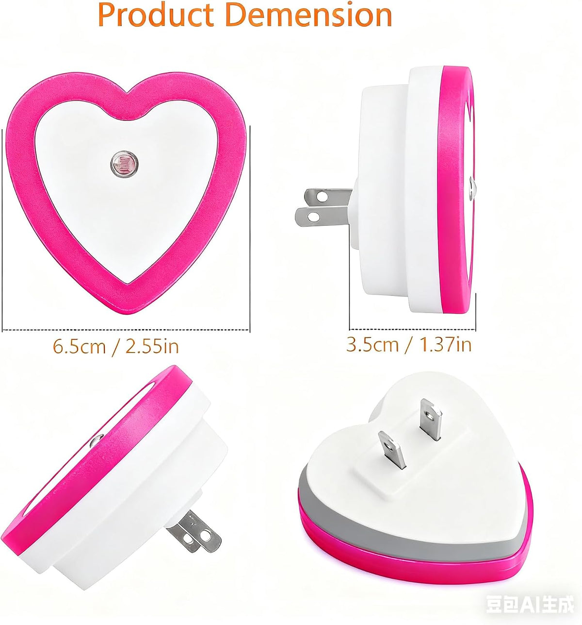 LED Night Lights Plug in(2-Pack), Dusk to Dawn Sensor Auto-On/Off, Cute Nightlight Heart Shaped 0.5W for Bedroom, Bathroom, Kids Room, Nursery, Hallway (Pink)