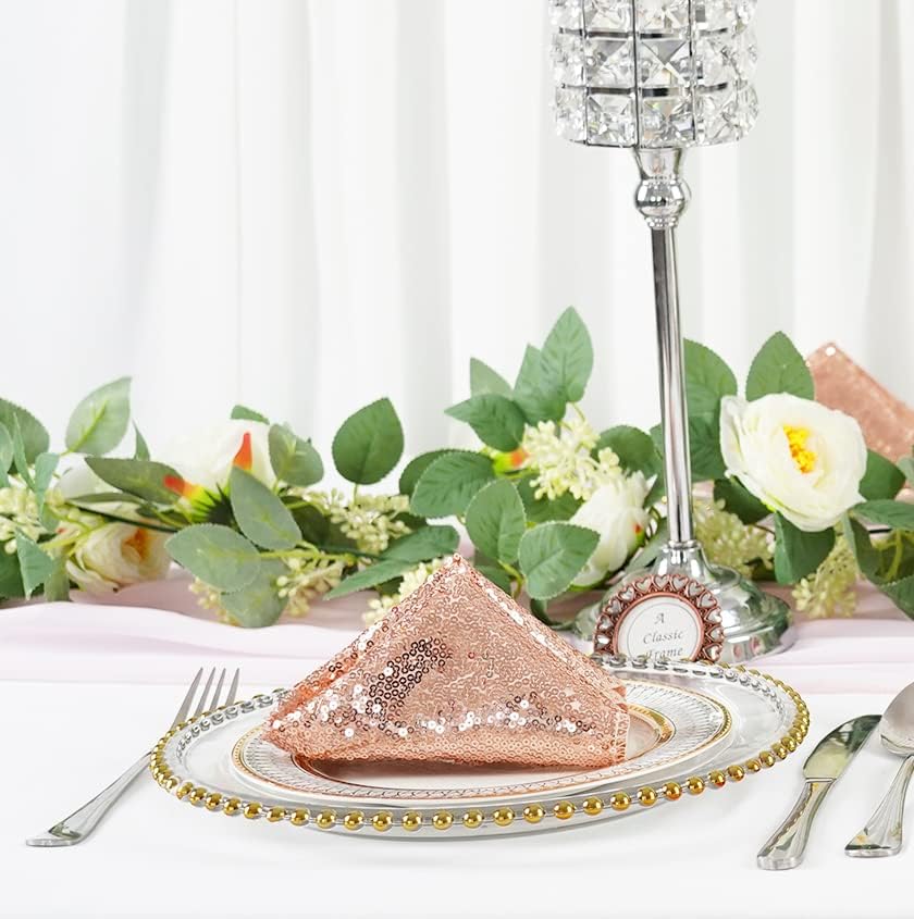 Poise3EHome 30x30cm Rose Gold Sequin Napkins, Set of 12 Glitter Table Napkins for Weddings, Parties, Thanksgiving, Christmas Decor