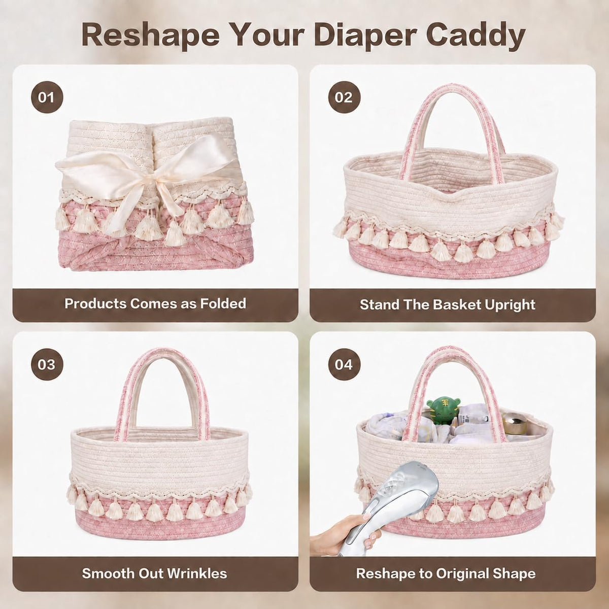 Baby Diaper Caddy Organizer, Portable Nursery Storage Basket
