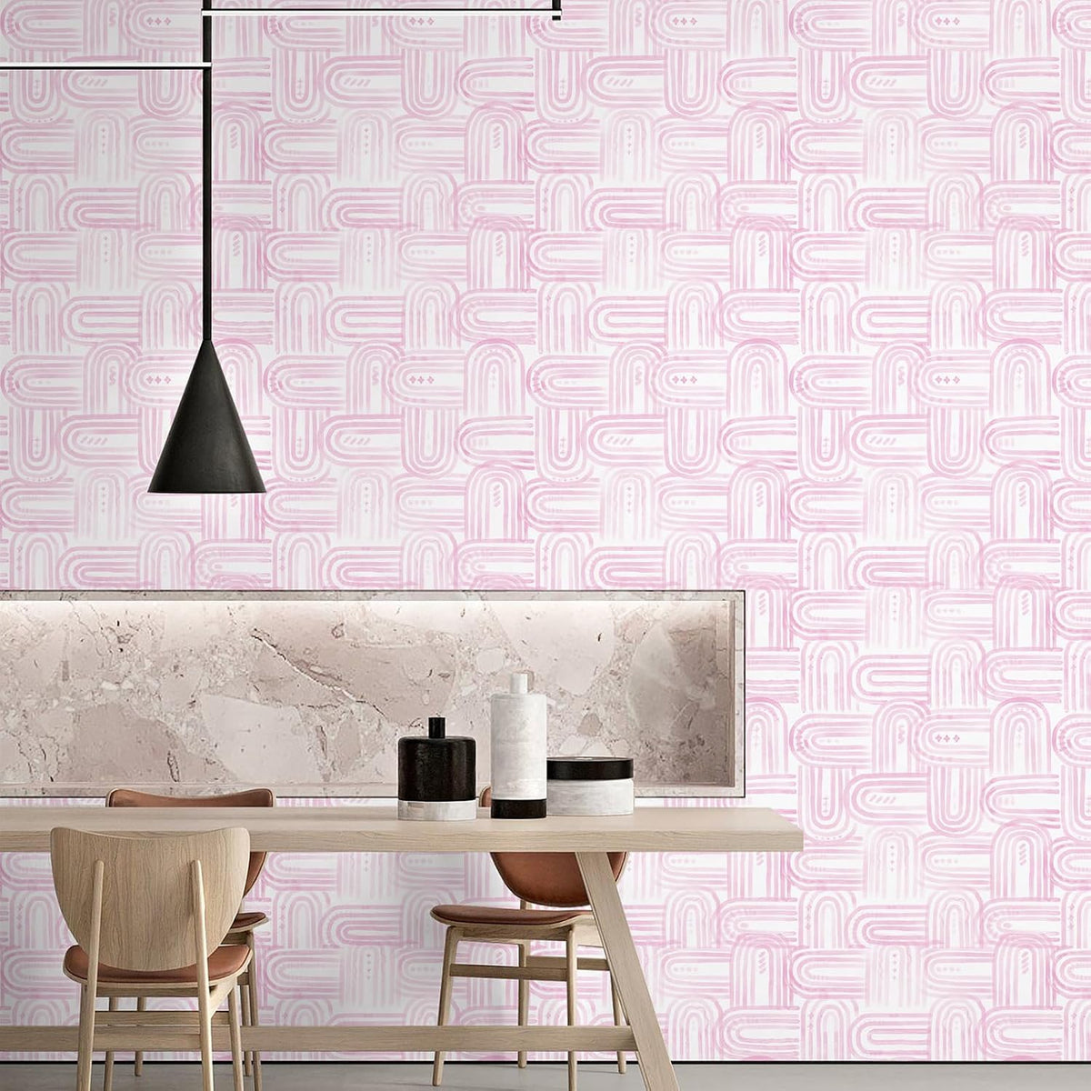 Boho Peel and Stick Wallpaper Modern Light Pink Contact Paper 17.3"x 1200" Self-Adhesive Removable Waterproof Geometric Wallpaper Vinyl Roll for Bathroom Bedroom Cabinets Décor