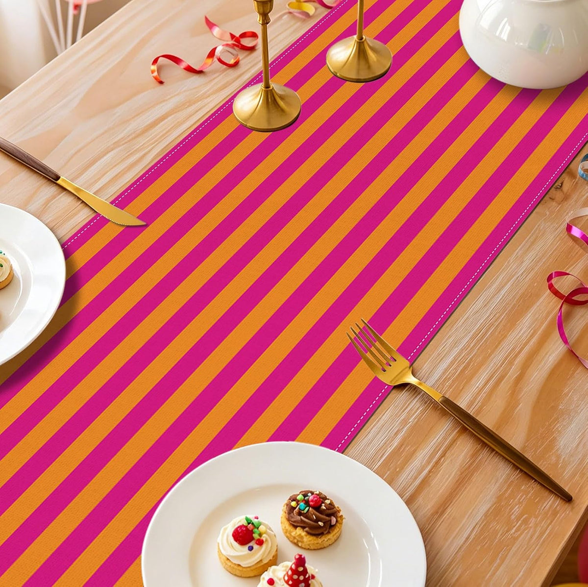 Hot Pink and Orange Cabana Table Runner Senior Sunrise Decorations