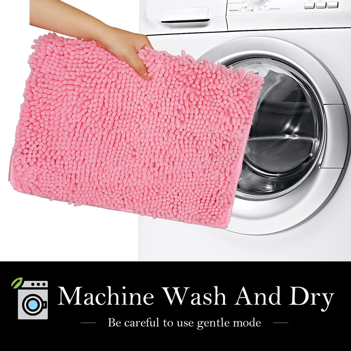 Bathroom Rugs Chenille Bath mat 2 Piece Set, Super Absorbent, Strong PVC Non Slip Backing, Bath mats for Bathroom, Plush Shaggy, Thick, Machine Washable, Bathtub, Shower, Toilet.(Pink)