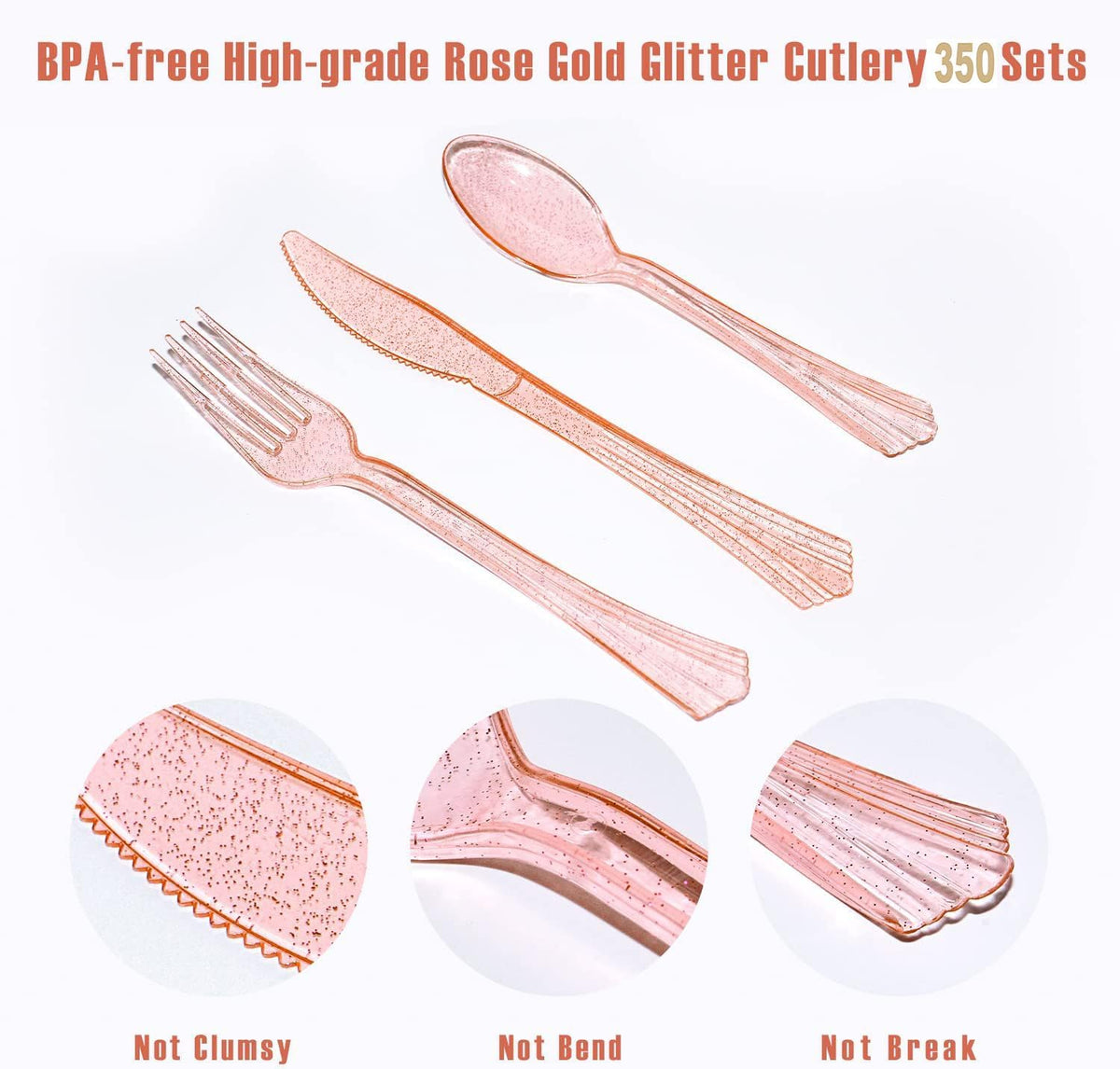 350PCS Pink and Gold Party Supplies, Severs 50 Disposable Partyware, Gold Plastic Cutlery, Napkins, Plates for Baby Shower, Birthday, Wedding