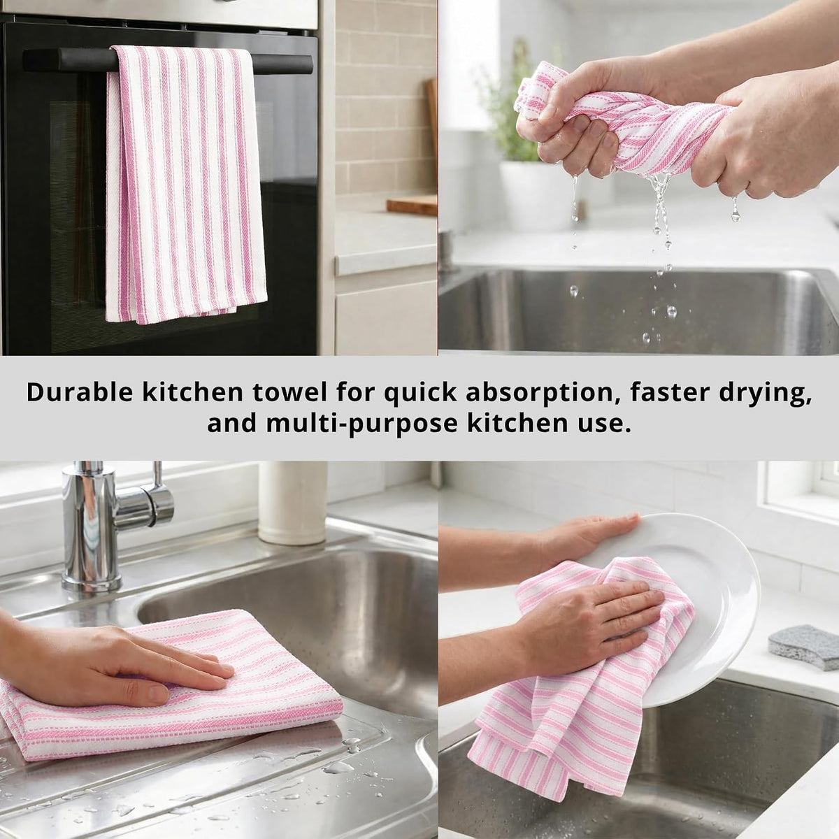 Stripe Kitchen Towels Cotton 18x28 in Set of 6 - Pink