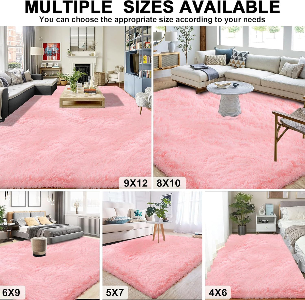 Pink Carpet Fluffy Area Rugs for Bedoom Girls, Ultra Soft Fuzzy Furry Shag Rug for Living Room, Upgrade Non-Slip Plush Shaggy Bedside Rug, Cute Plush Nursery Rug 4x6 ft for Kids Room Dorm Home Decor