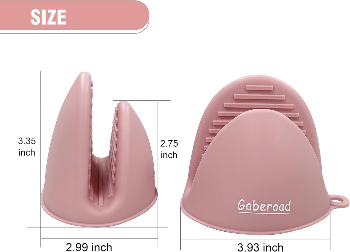 Thickened Mini Silicone Oven Mitts Heat Resistant as Hot Pot Holder, Baking Holder, Rubber Oven Gloves, Finger Pinch Grips, Potholder Mitts for Kitchen Cooking, 1 Pair, Macaron Pink