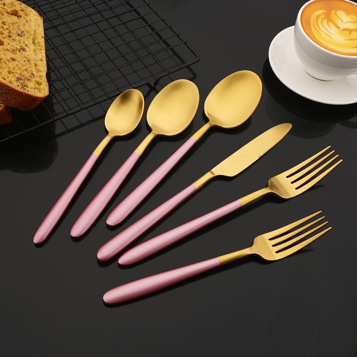 Pink Gold Teaspoon Coffee Set of 6 Heavy Duty 304 Stainless Steel Flatware Daily Use Tableware Matte Eating Utensils Round Handle Dishwasher Safe
