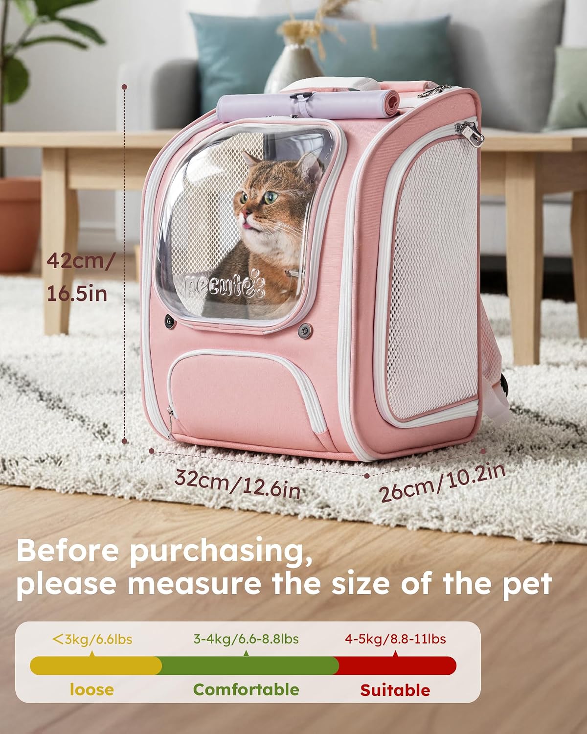 Cat Backpack Carrier,Large Space Cat Bubble Backpack,Ergonomic,Pink