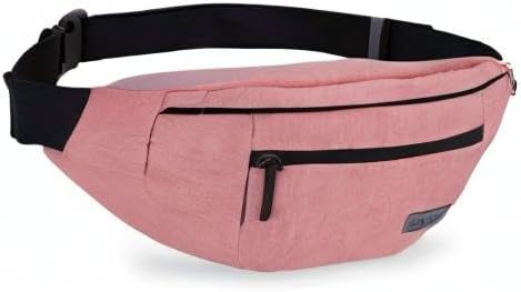 Large Pink Fanny Pack Cross Body Bag with 4-Zipper Pockets Adjustable Strap