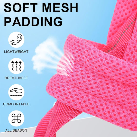 Dog Harness for Small Dogs, No Pull Dog Harness and Leash Set, Soft Escape Proof Puppy Vest Harness with Handle, Reflective Lightweight Step in Harness for Girl Boy Dogs, Pink XS