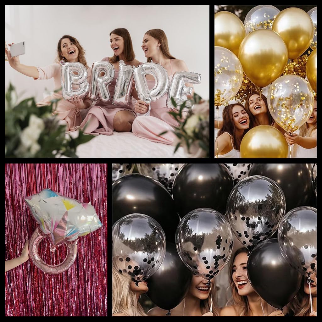Bride Balloons Bachelorette Party Decorations Kit - Pack of 29 Include BRIDE Banner, Ring, Bottle, Glass Foil Balloon, Latex Balloon for Engagement Wedding Bridal Shower Decorations (Rose Gold)