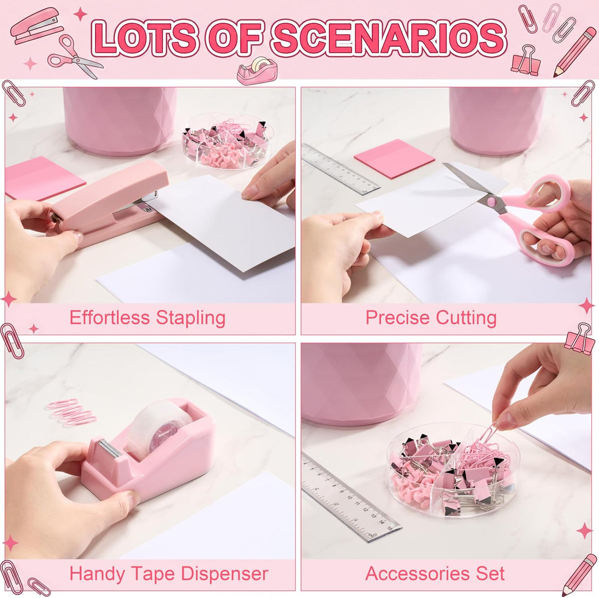 20 Pcs Pink Office Supplies, Desk Accessories and Organizer Set